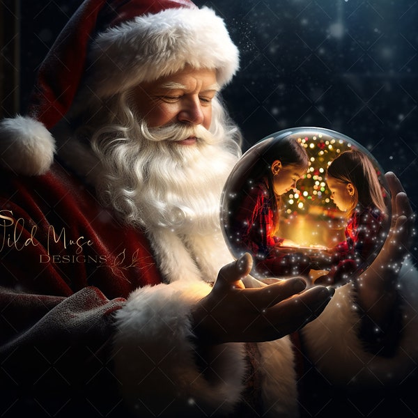 Santa's Magical Snowglobe, Santa, Snow Globe, Winter Digital Backdrop, Background for Photography, Christmas, Snow, Layered PSD file