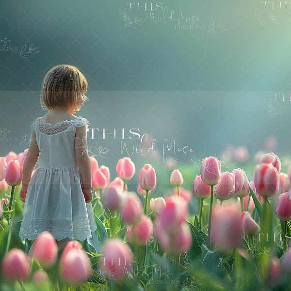 Tulip field digital backdrop, Spring Tulips background, Spring digital background, Pink flowers, spring blooms, tulips, tulip field digital