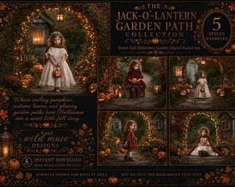 Jack-o'-Lantern Garden Path Digital Backdrops, Halloween Fall Composite Backgrounds (Digital Download)