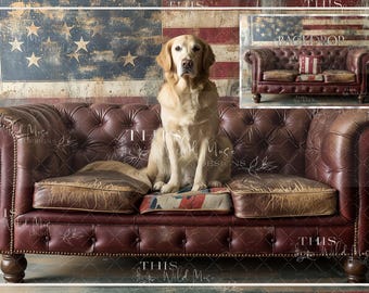 Patriotic digital backdrop, 4th of July digital background, Vintage 4th of July, Chesterfield couch studio digital background, vintage