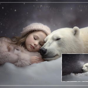 Polar bear winter dreams digital background, winter, polar bear, snow digital background, childhood wonder, portrait digital backdrop