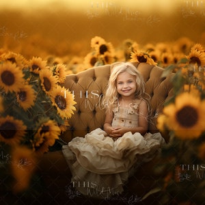 Summer digital backdrop, sunflower field background, summer composite, flower field digital, settee in sunflower field, sunflowers backdrop