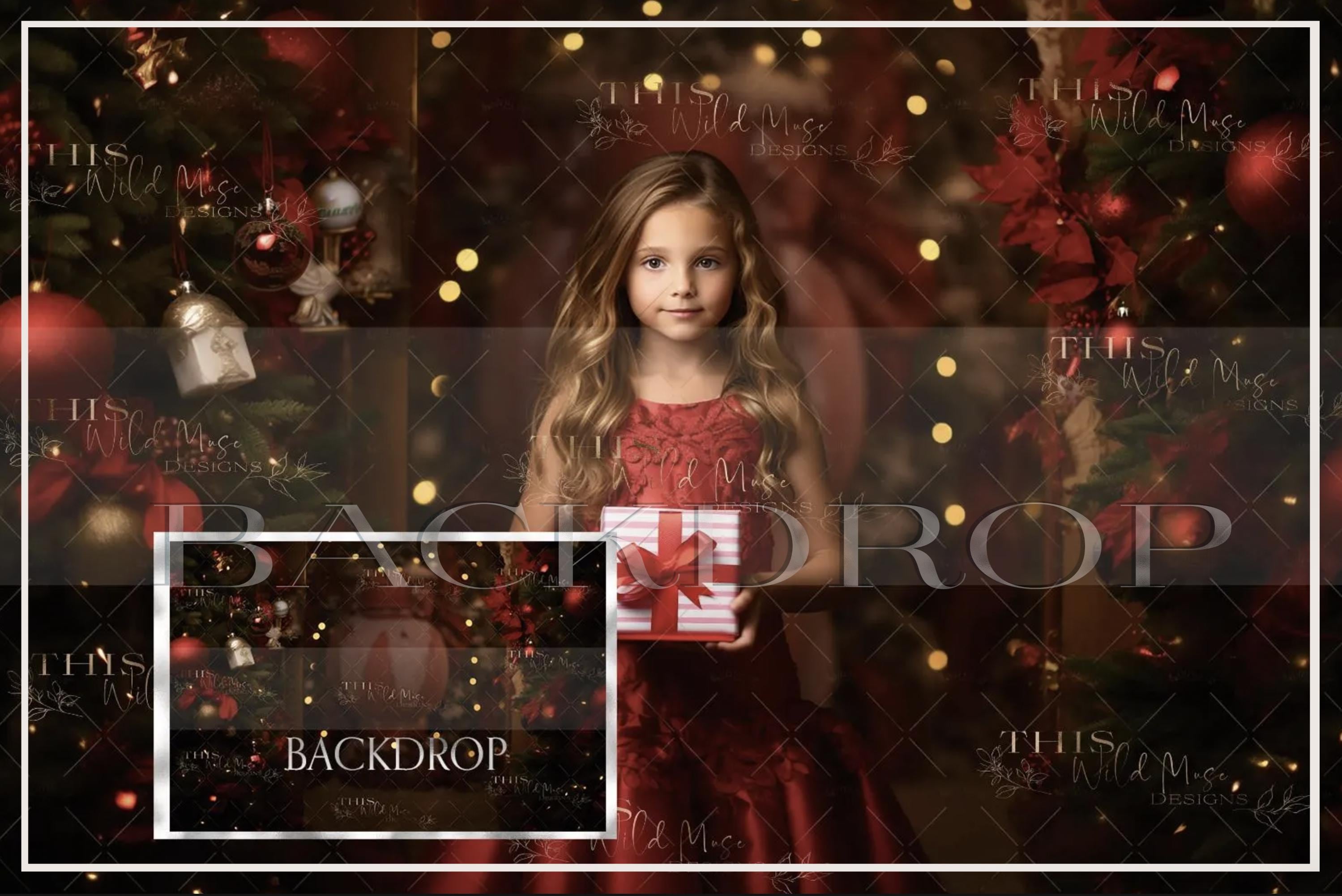 Christmas Digital Backdrop, Christmas, portrait photography, portrait, holiday digital, holiday lights, Christmas garland, Holiday portrait