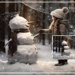 Snowman Winter Visit background, Snow, Winter digital background, Snowman magic, Snowy winter, Winter, Creative composite backdrop