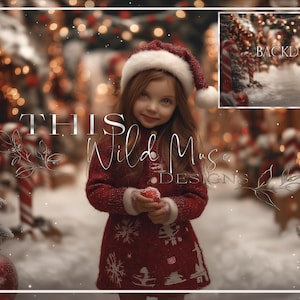 Christmas village digital backdrop, Holiday bokeh street, Christmas digital backdrop, Holiday, Christmas portrait digital backdrop, Festive