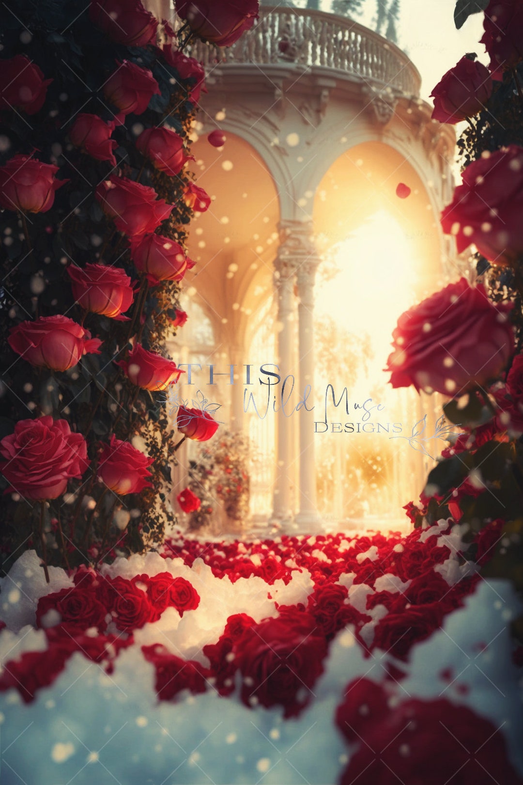 Winter Rose Garden Digital Background Red Roses Etsy