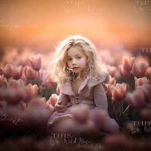 Tulip Spring digital background, Spring digital backdrop, Pink flowers, spring blooms, bokeh light, tulips, tulip field digital backdrop