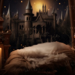 Wizard/Witch Magical Newborn Digital Background, photoshop composite, school of magic, newborn, magical fairy lights, digital backdrop