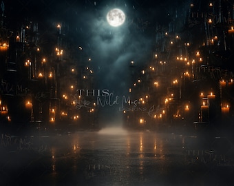 Dark Wizard Path Digital Backdrop, Halloween Full Moon (JPEG)