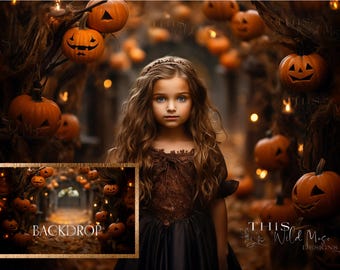 Cyfrowe tło Halloween, łuk Jack o' Lantern, łuk dyni, Halloween, ścieżka Halloween, cyfrowe tło świateł Halloween, Photoshop