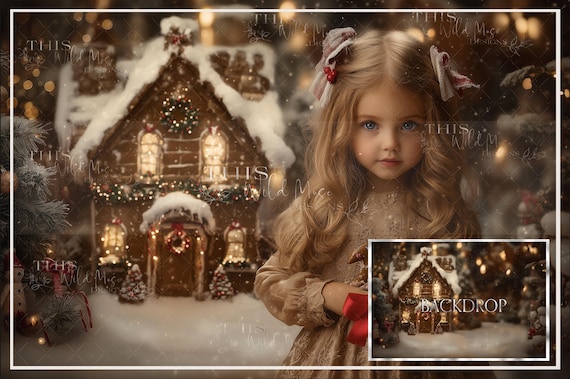 Gingerbread house backdrop, blurred holiday background, vintage gingerbread portrait, portrait photography, holiday backdrop, Christmas