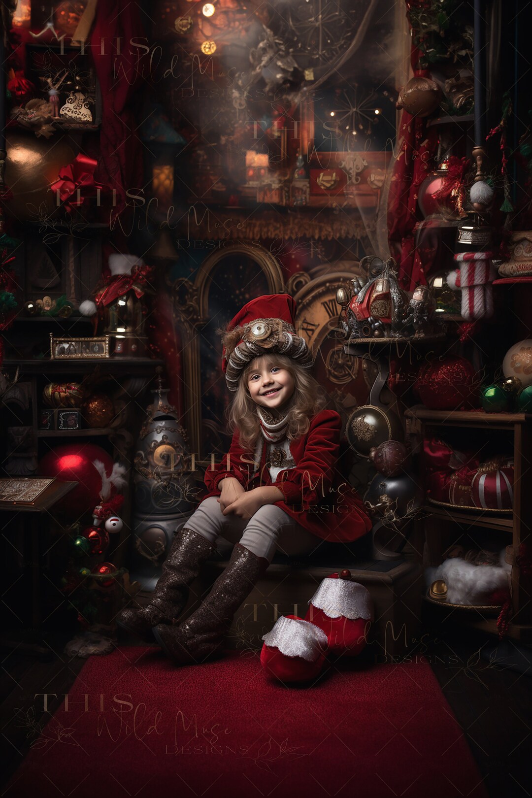 Elf on a Break Digital Background, Elf Workshop, Christmas Digital