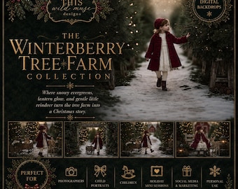 Christmas Tree Farm Backdrops, Reindeer Winter Photography Backgrounds, Rustic Holiday Photo Bundle, Christmas, creative composite imagery