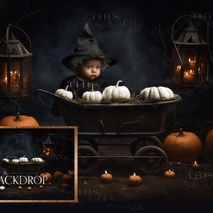 Tło cyfrowe na Halloween, zbiory dyni, upiorny, uroczy ogród, dynie, Halloween, Tło cyfrowe na obrazy na Halloween, wózek do zbiorów