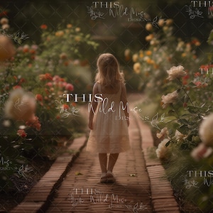 Rose garden digital background, roses, rose garden, summer, stone garden path, brick path, garden digital backdrop, summer garden backdrop