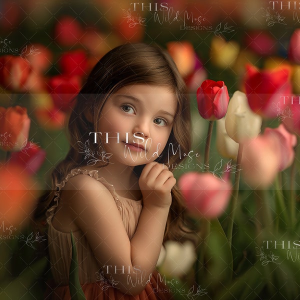 Vibrant Spring Tulips background, Spring digital background, Tulips, spring blooms, colorful tulip portrait, tulip digital backdrop