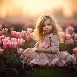 Spring Pink Tulips background, Spring digital background, Pink flowers, spring blooms, bokeh light, tulips, tulip field digital backdrop