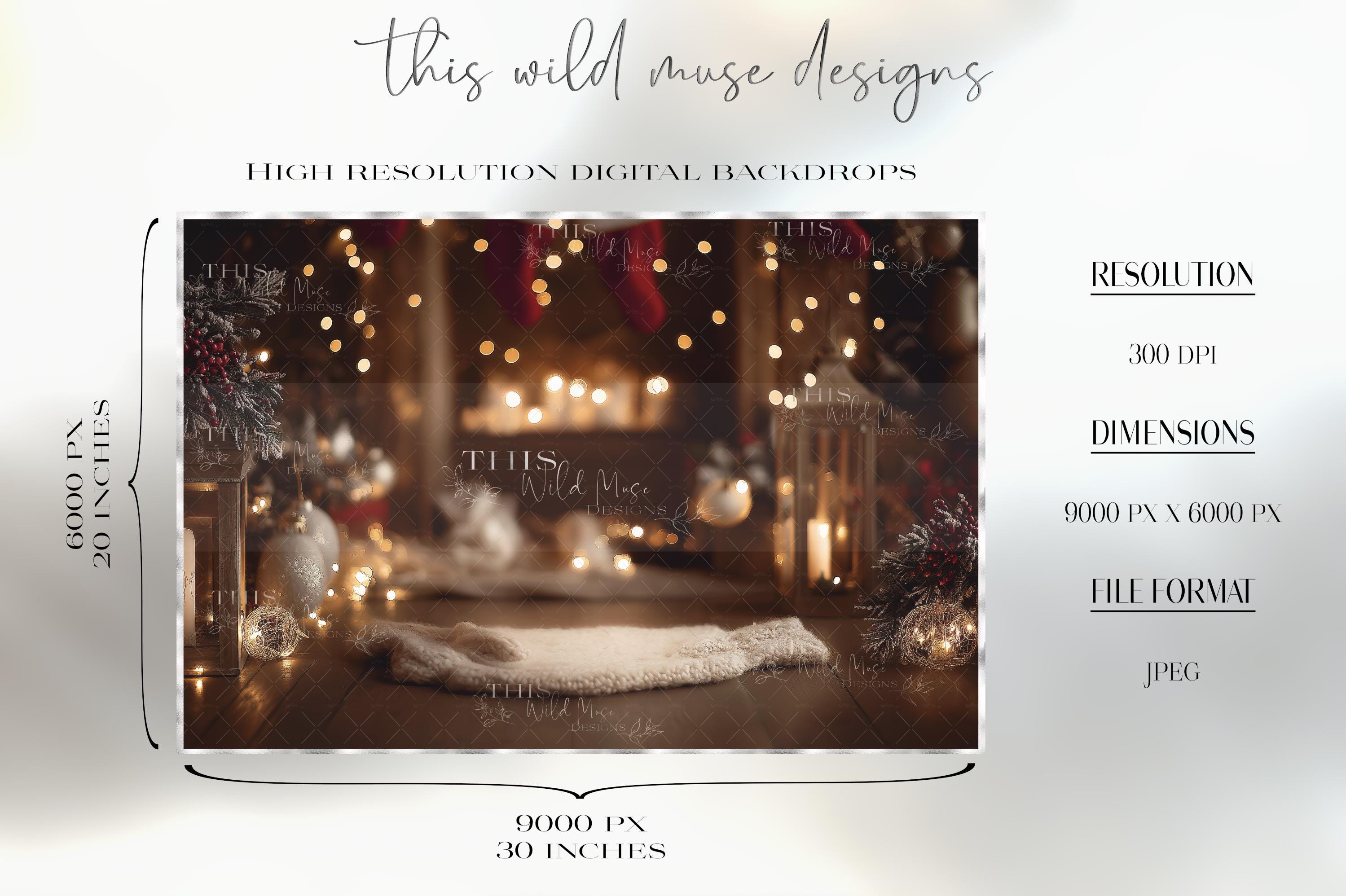 Christmas Fireplace Digital Backdrop, Holiday Portrait, Festive ...