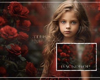 Blooming red roses digital background, rose garden, red, spring, summer, photoshop composite, Rose garden digital backdrop, Valentines Day