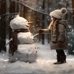 Snowman Winter Visit background, Snow, Winter digital background, Snowman magic, Snowy winter, Winter, Creative composite backdrop