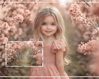 Spring Pink Blossoming Tree path digital backdrop, early spring flowers, spring, pink flowers, soft lighting, pink blossoming trees, path