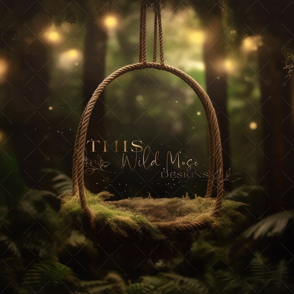 Newborn digital backdrop, Newborn Magical Forest Swing, fern forest swing, forest swing digital backdrop, magical forest, fern swing digital