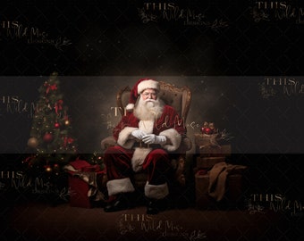 Santa Claus digital backdrop, Santa, Vintage Santa, Santa chair digital background, Christmas magic, Santa visit digital backdrop