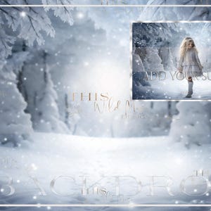 Snow Path Scene Digital background, Winter, Snow, Snow covered trees, snow path, winter digital backdrop, snowy digital background,