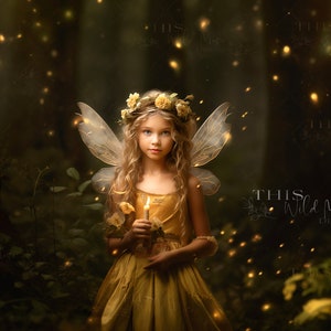 Enchanted Forest Digital backdrop, Fairy background, Forest, Fireflies, Fairies, Woods, Green Leaves, Fairy Magic, Digital composite imagery