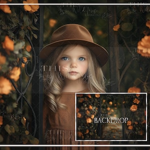 Autumn Bloom Digital background, Flower gate, Portrait digital backdrop, Flower Garden Digital background, Autumn backdrop, Fall Flowers