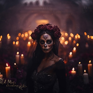 Telón de fondo digital de Halloween, telón de fondo digital del Día de los Muertos, velas, halloween, calavera de azúcar, fondo digital para compuestos