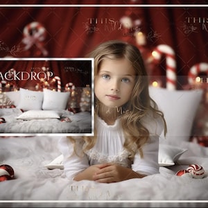 Christmas bed Digital background, Christmas digital backdrop, Festive, Christmas, Holiday, candy cane, Holiday portrait digital backdrop