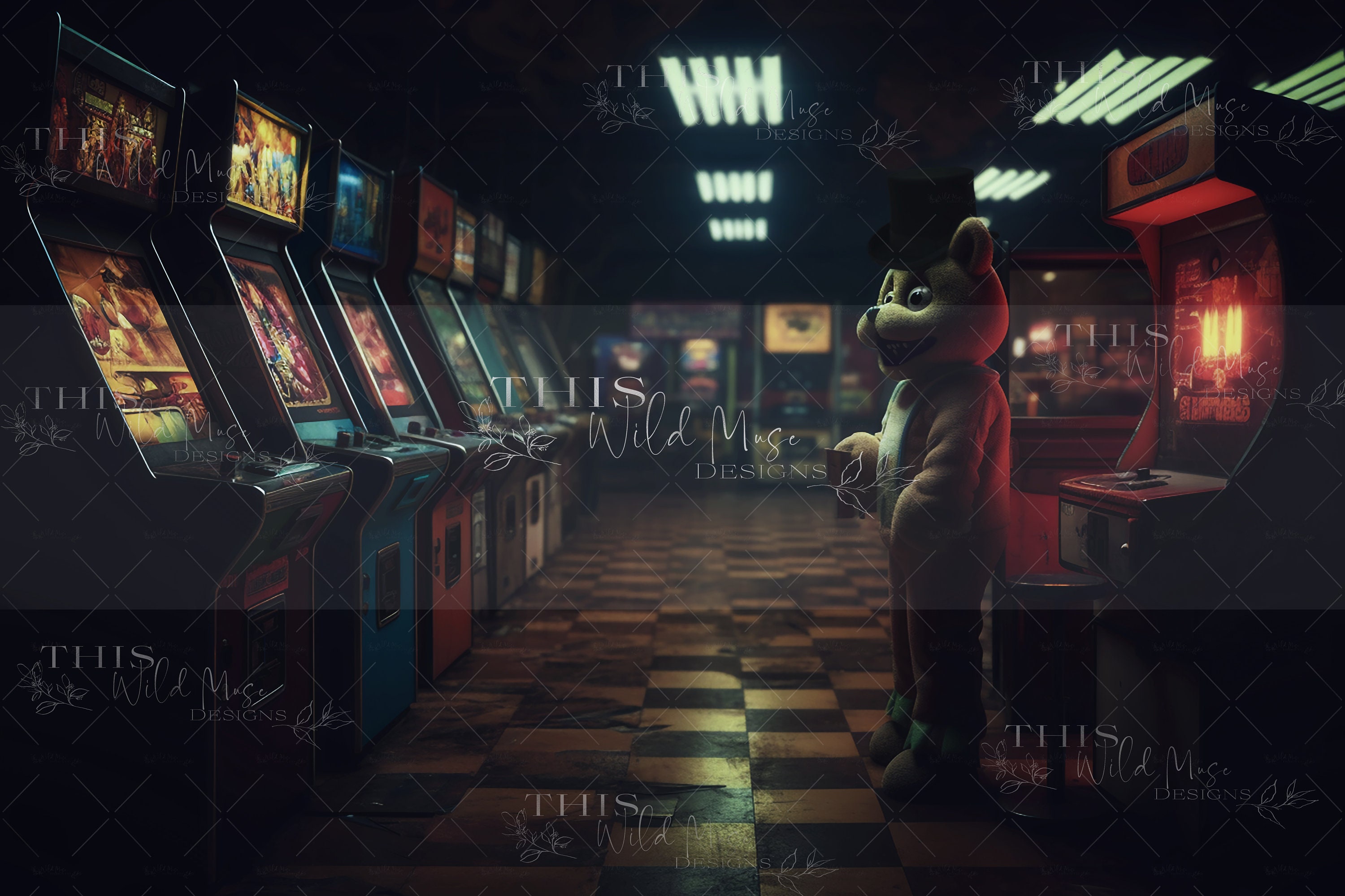 Retro Arcade Digital Backdrop, 80's Arcade, Abandoned Pizza Place ...