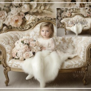Gold Baroque Styled Settee, Photoshop Composite, Flowers, Vintage Sofa, Princess, Creative Imagery, Digital backdrops, vintage floral studio