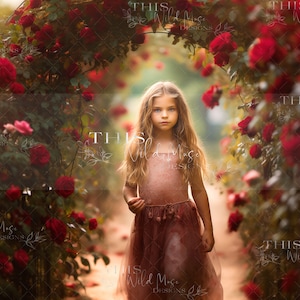 Rose Arbor Garden Digital Background, textured background, portrait photography, red roses, rose bushes, summer garden digital backdrop