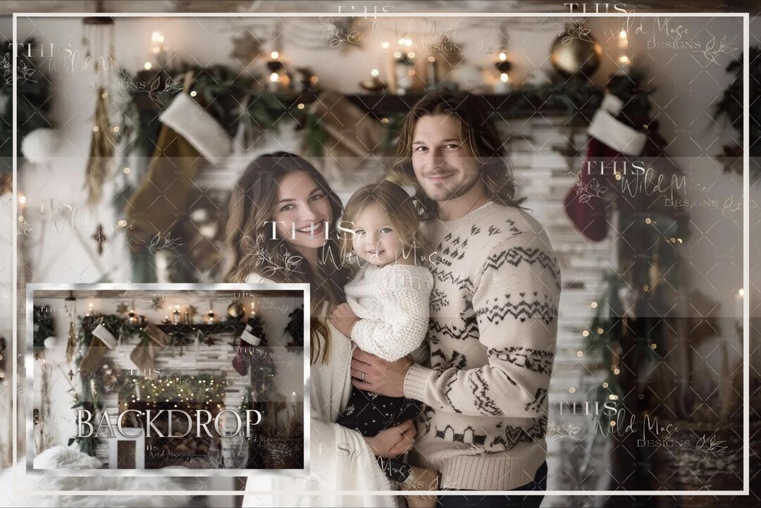 Christmas Fireplace Digital Backdrop, Holiday Mantle, Christmas ...