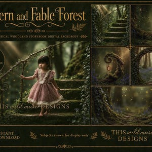 Fern and Fable Forest Digital Backdrops, Fairytale Woodland Lantern, Mossy Forest Path, Child Portrait Backgrounds for Photoshop, fairytale