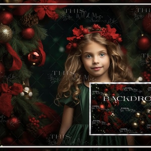 Christmas Wreath Digital Background, Christmas, Red and gold decorations, Richly decorated Christmas backdrop, creative composite imagery