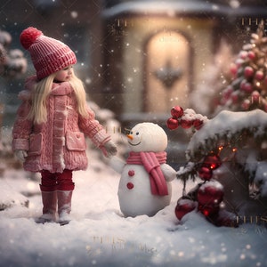 Snowman Winter Visit background, Snow, Winter digital background, Snowman magic, Snowy winter, Winter, Creative composite backdrop