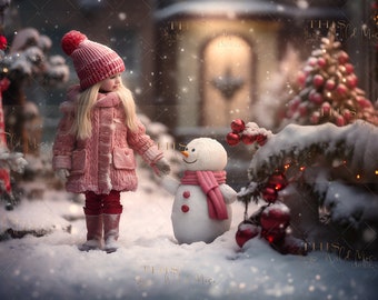 Snowman Winter Visit background, Snow, Winter digital background, Snowman magic, Snowy winter, Winter, Creative composite backdrop