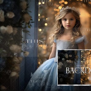 Flower wall digital backdrop, gold bokeh digital backdrop, white roses, golden bokeh, princess digital background, door frame digital