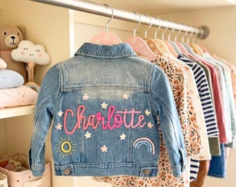 Chaqueta vaquera personalizada para niños: Chaqueta vaquera personalizada con nombre bordado para niña, regalo de cumpleaños para niña.