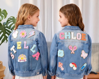 Custom Name Toddler Denim Jacket: Applique Patches, Kids Outerwear