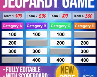 Jeopardy Gameshow Review Classroom Party Team Game - Customizable Powerpoint (HD)