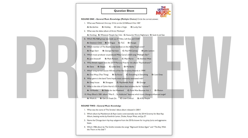 De ultieme muziekquiz: trivia pubquiz uit de jaren 80-2020 (afdrukbare pdf en PowerPoint) afbeelding 10