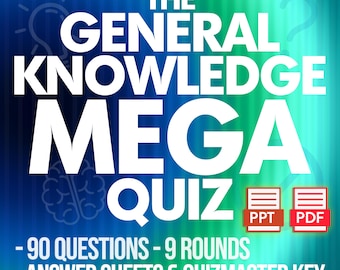 De algemene kennis megaquiz: Trivia Night Pub Quiz PowerPoint (afdrukbare pdf)