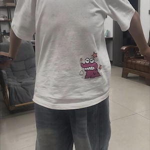 Geschenk zum Kindertag, Reine Baumwolle, lose Kinderkleidung, Kinder trendige, vielseitige Oberteile mit Cartoon-Druck, Tops und Boden-Shirt