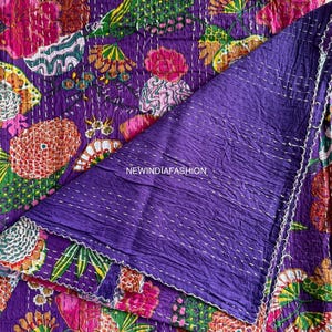 Purple Coverlate Cotton Kantha Quilt,Bedding Quilt,Quilt For sale,Bedspread Quilting ,Bedsheet quilt ,Floral Print