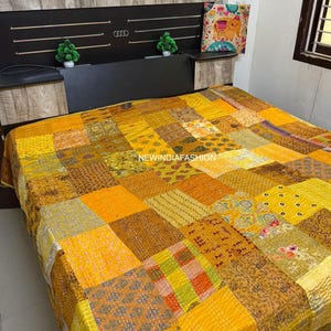 Trapunta patchwork in seta, coperta kantha, coperta sari, plaid, coperta vintage matrimoniale, copriletto, lenzuola