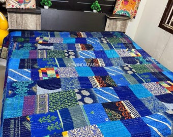 Trapunta patchwork in seta Boho, trapunta Kantha, trapunte vintage fatte a mano, trapunte Boho di tutte le dimensioni, coperte copriletto